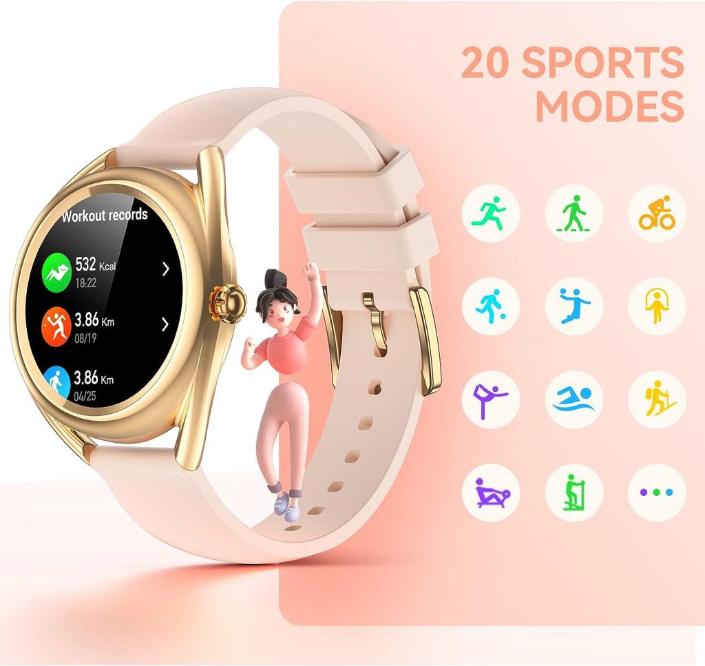 Parsonver Smart Watch for Women, 1.09 Fashion Ladies Smartwatch with Full Touch Screen Heart Rate Sleep Monitor Calories Step Counter, IP68 Waterproof Fitness Watch for Android iOS Phones…