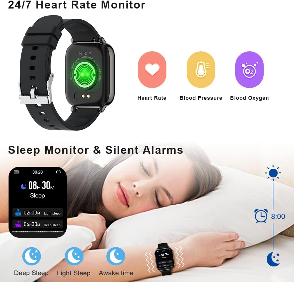 Smart Watch, 1.69 Touch Fitness Watch for Women Men, Fitness Tracker Smartwatch with Heart Rate Sleep Monitor Step Counter, 24 Sports Modes IP68 Waterproof Activity Trackers for Android iOS - Upgrade