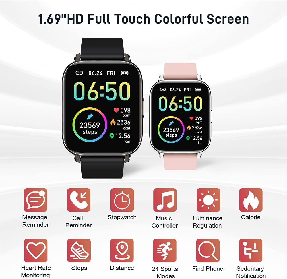 Smart Watch, Fitness Tracker 1.69 Touch Screen Fitness Watch with Heart Rate Sleep Monitor, Step Counter Smart Watch for Men Women Activity Trackers IP68 Waterproof Smartwatch Sports for iOS Android