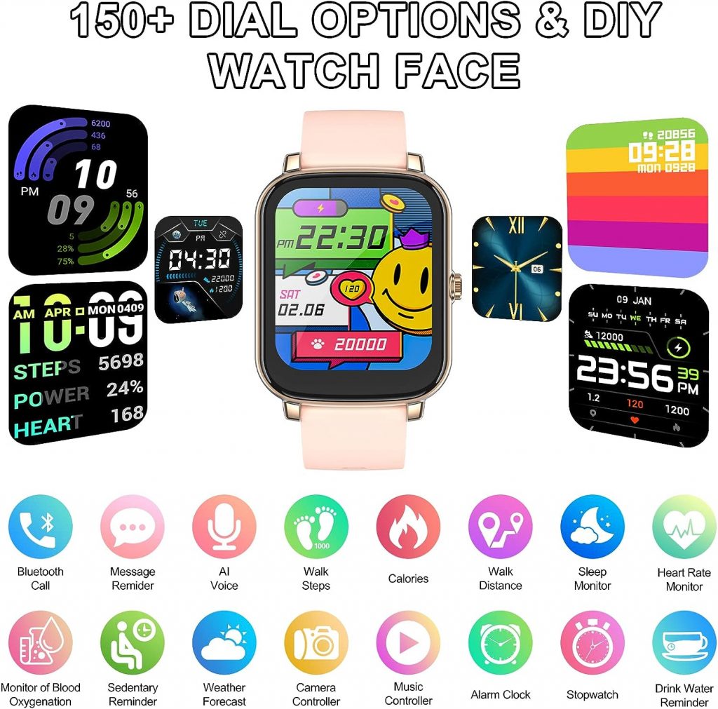 Smart Watch with Call Function, 1.7” Touch Screen Women Ladies Men Smartwatch Ip67 Waterproof Digital Step Counter Watches 28 Modes SpO2 Heart Rate Monitor Health Tracker for iphone Samsung Android
