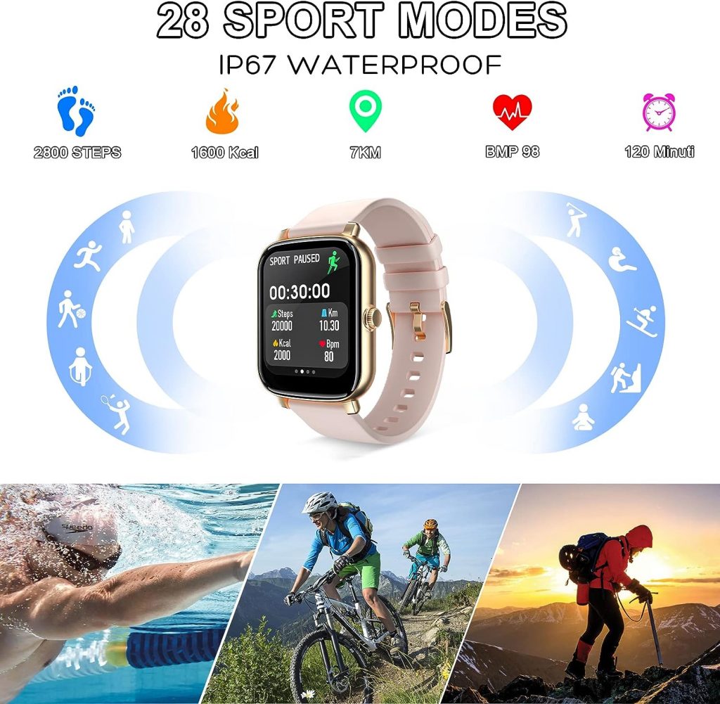 Smart Watch with Call Function, 1.7” Touch Screen Women Ladies Men Smartwatch Ip67 Waterproof Digital Step Counter Watches 28 Modes SpO2 Heart Rate Monitor Health Tracker for iphone Samsung Android