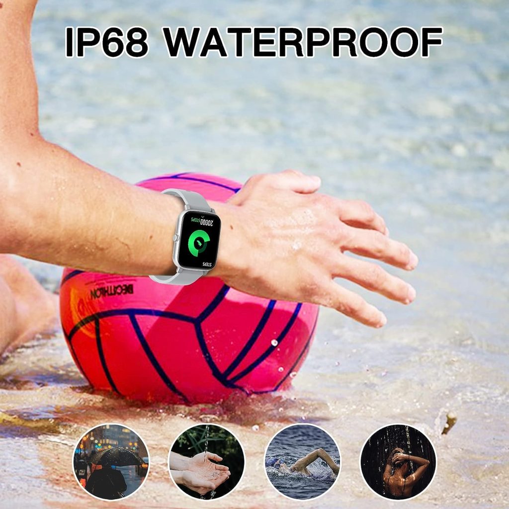 Smart Watch with Receive/Dial Calls, 1.7 Touch Screen IP68 Waterproof Smartwatch for Women Men with 24/7 Heart Rate, Blood Oxygen, Sleep Monitor, Step Counter Fitness Tracker for iOS/Android Phone