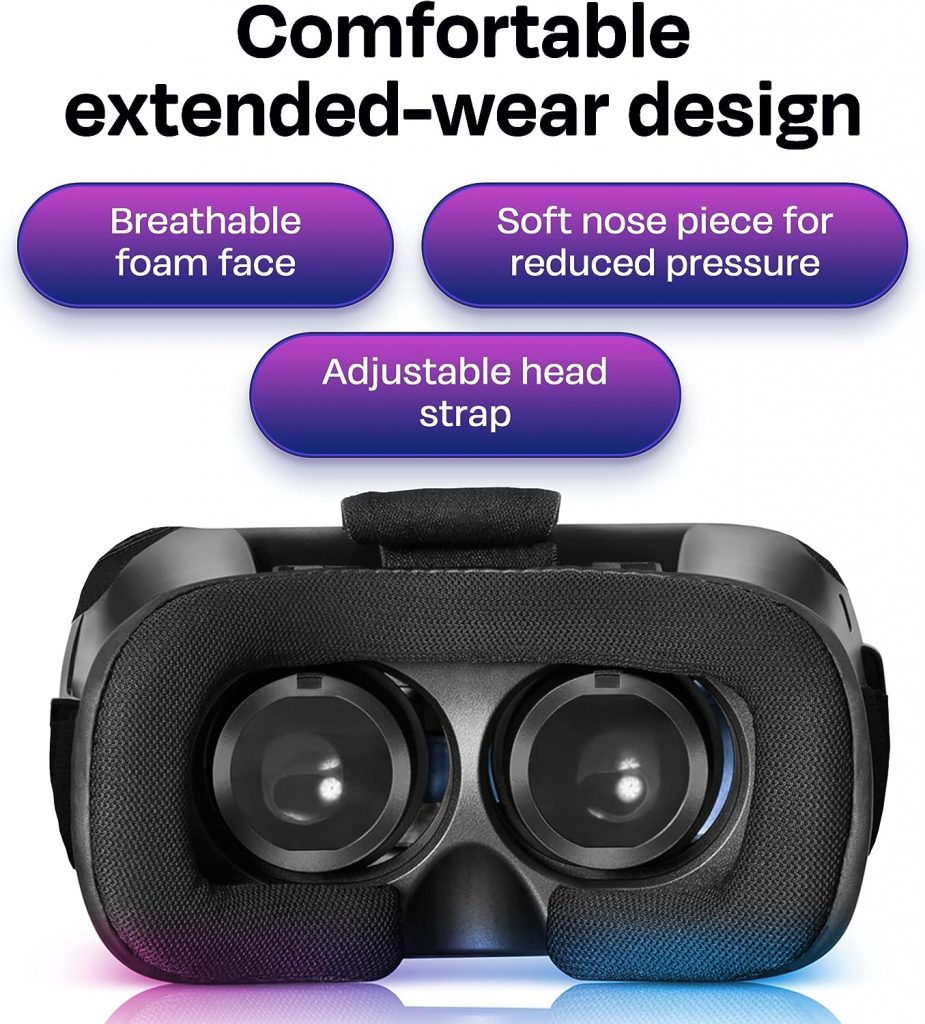 VR Headset Compatible with iPhone/Android Phone - Universal Virtual Reality Goggles - Play Your Best Mobile Games 360 Movies with Soft  Comfortable New 3D VR Glasses and Eye Protection - Blue
