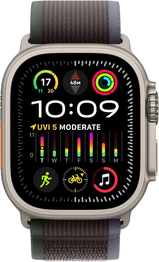 Apple Watch Ultra 2 [GPS + Cellular 49mm] Smartwatch with Rugged Titanium Case  Blue/Black Trail Loop M/L. Fitness Tracker, Precision GPS, Action Button, Extra-Long Battery Life, Carbon Neutral